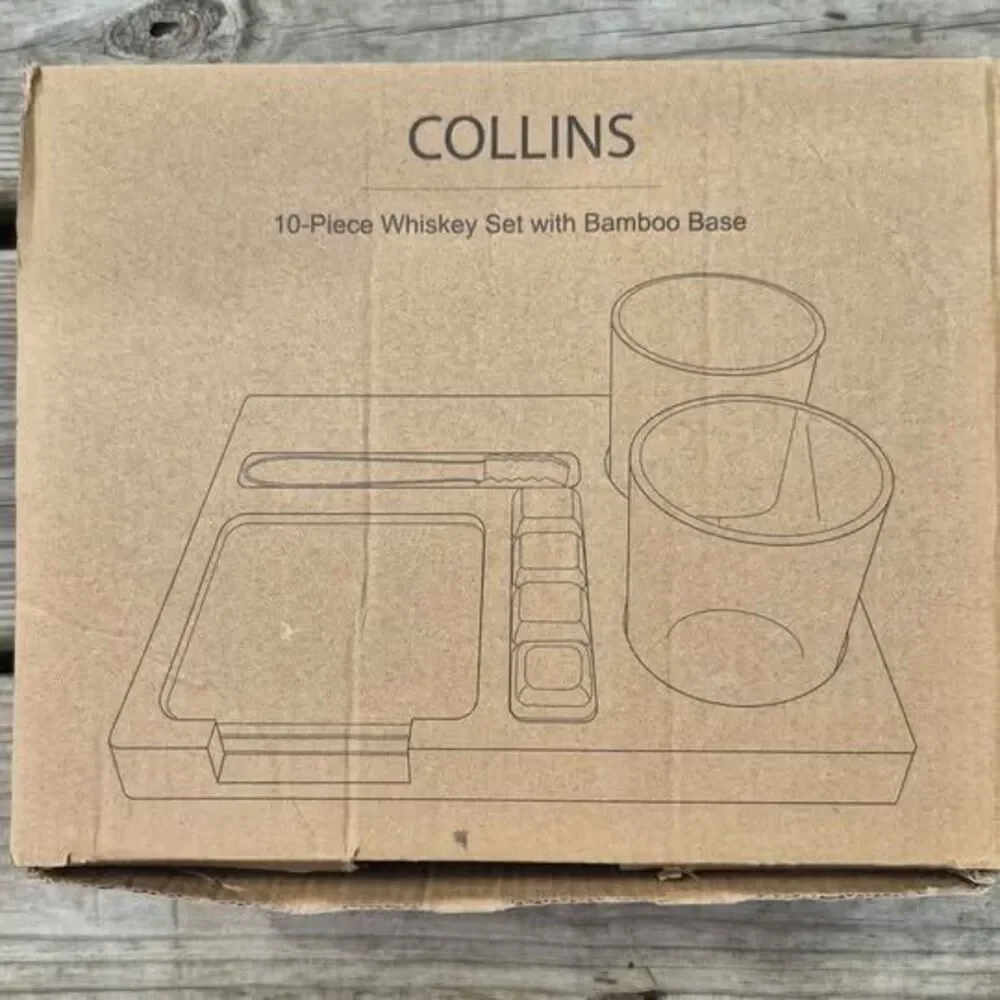 Collins Whiskey Set with Bamboo Base - New